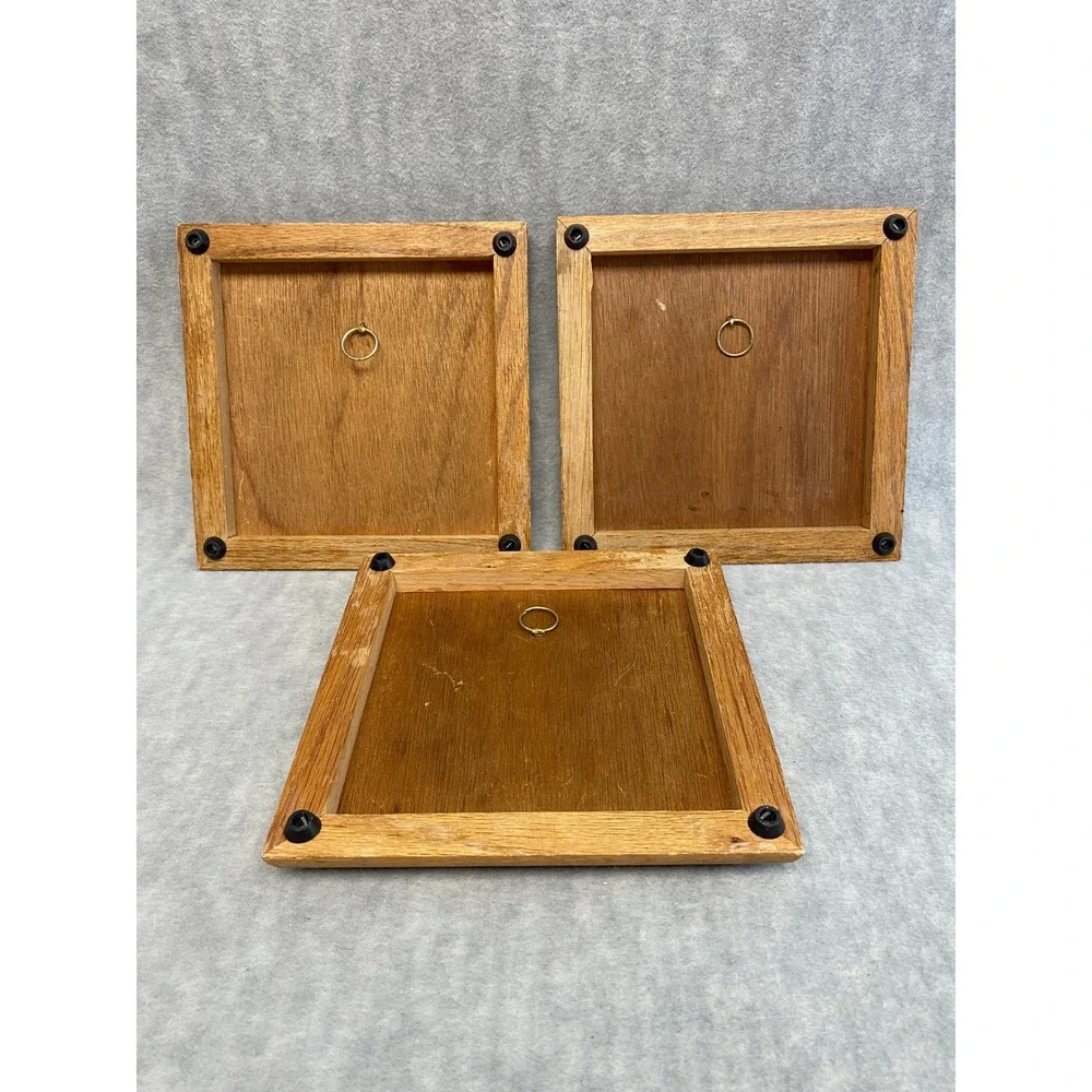 Set of 3 Vintage Floral Ceramic Tile Wood Trivets Hot Pad Retro Decor Grannycore